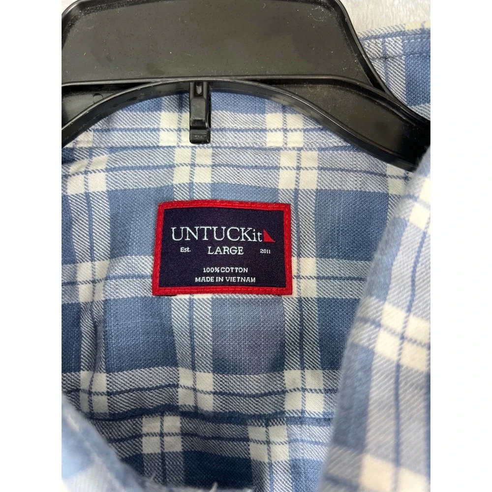 UNTUCKit Men's Large Carmenet Blue White‎ Plaid Button Down Shirt  Long Sleeve